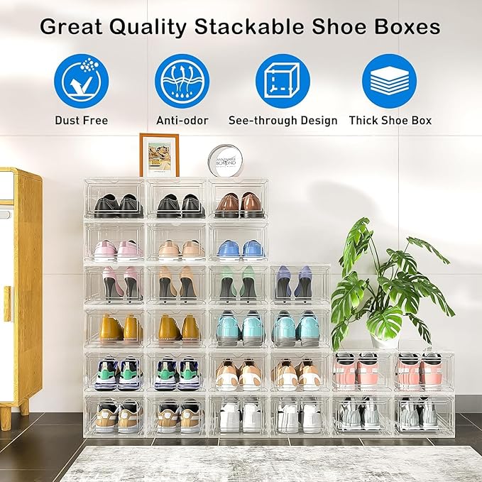 Mitees 10 Pack XX Large Thicken Sturdy Hard Plastic Clear Stackable Shoe - Image 2