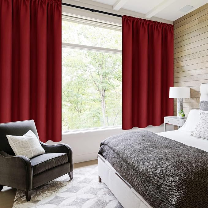 DWCN Christmas Burgundy Room Darkening Blackout Curtains - Image 2