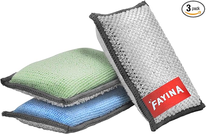 2-Sided Premium Microfiber Dish Sponge and Scrubber 3 Pack Variety by FAYINA