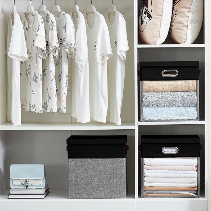 Fabric Storage Cubes with Clear Windows and Lids 11'' Foldable Storage Bins - Image 5