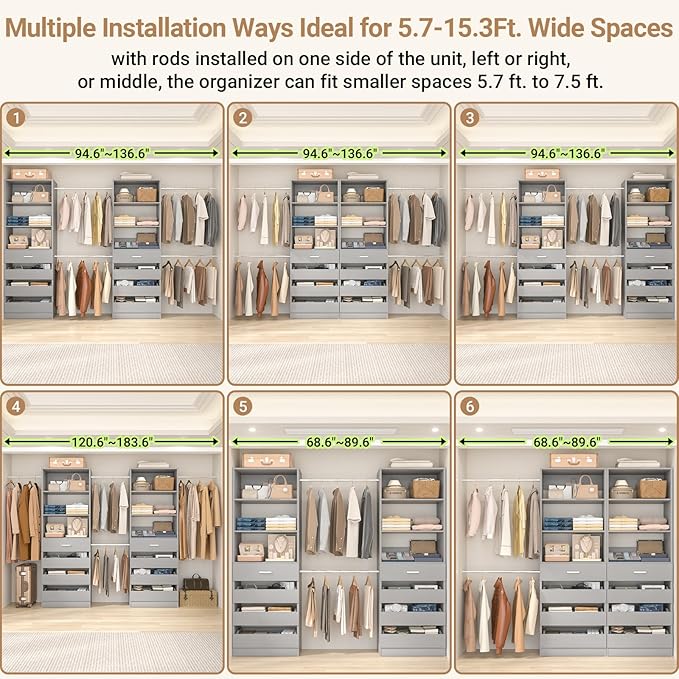 Aheaplus Closet System, 6-15Ft Closet Organizer - Image 3