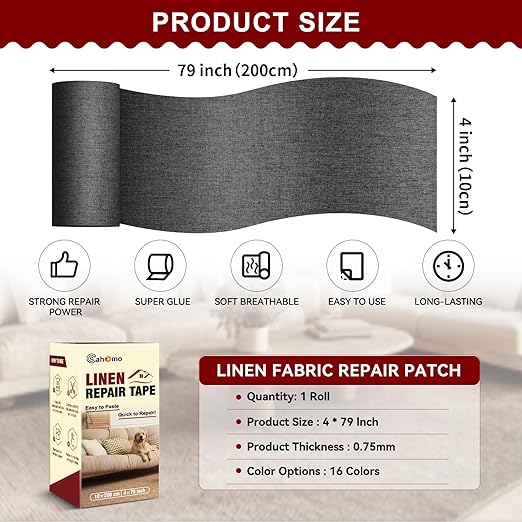 Linen Repair Tape 4x79 inch, Self Adhesive Fabric Patches, Linen Patch Tape Kit - Image 2