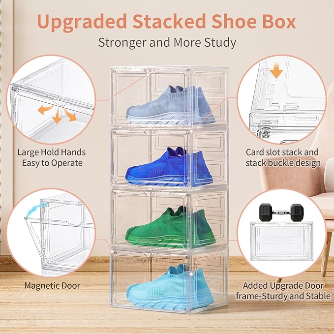 12 Pack Clear Shoe Boxes Stackable, Large Shoe Storage Organizer - Image 4