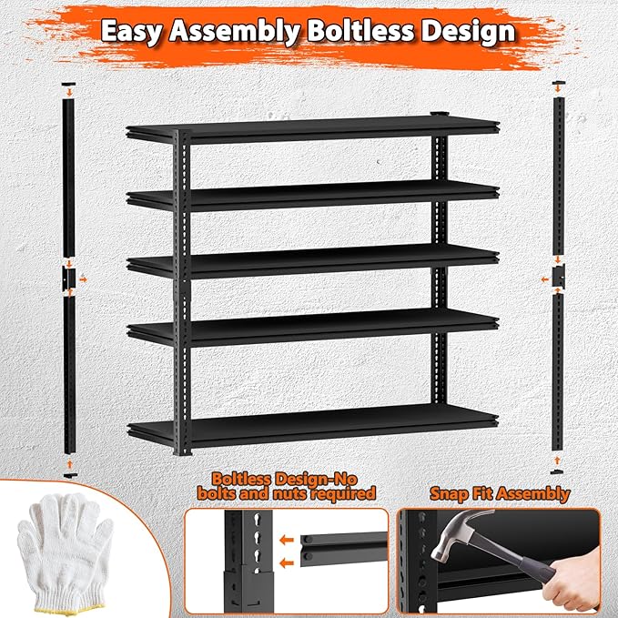 Storage Shelves Heavy Duty 4 PCS, 5-tier Adjustable Metal Industrial Utility - Image 7
