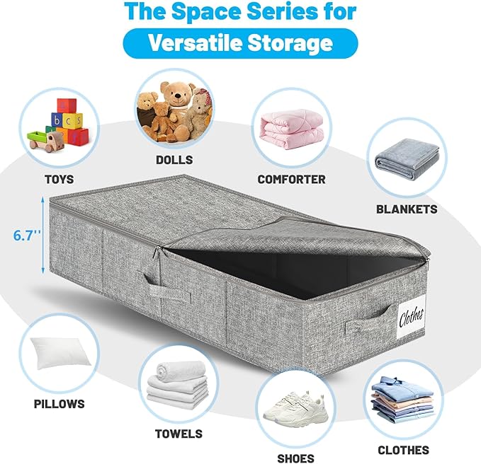 Under Bed Storage Container Bins 2 Pack, Low Profile Foldable Underbed Clothes - Image 2