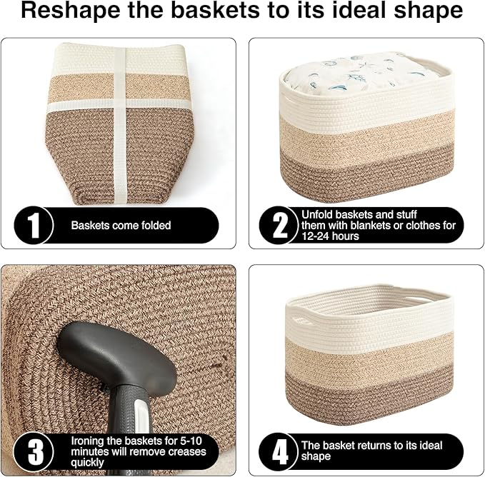 Storage Baskets for Organizing & Shelves, Woven Cotton Rope Organization Bins - Image 7