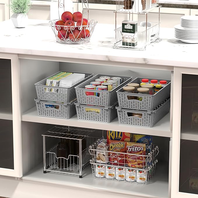 Simple Houseware Stackable Plastic Woven Basket Organizer, 6 Pack, 14.5" x 8.5" - Image 2
