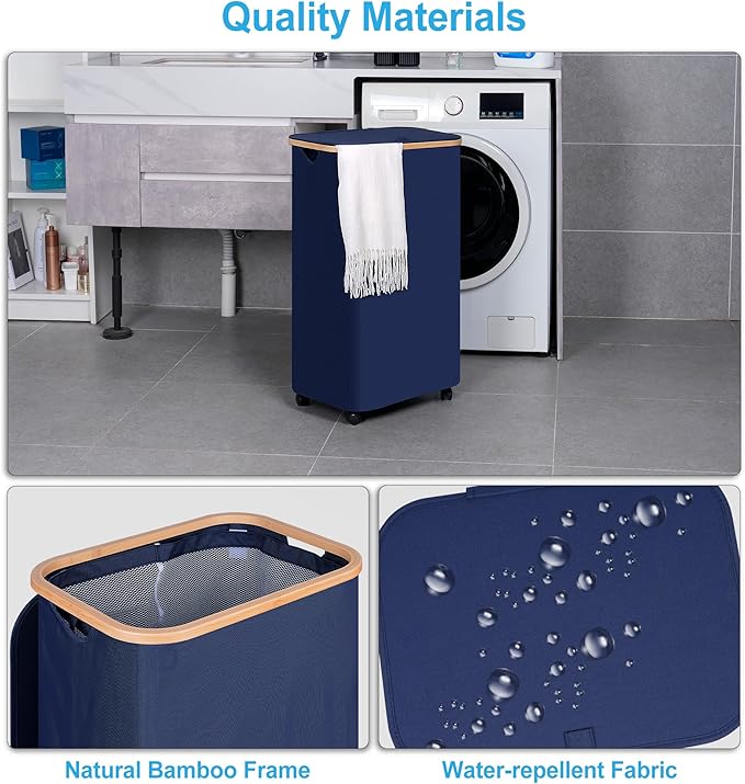 efluky Laundry Basket with Wheels, Tall Rolling Laundry Hamper with Lid and - Image 5