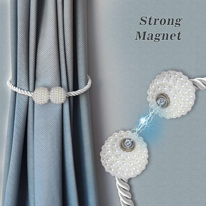 Hion Magnetic Curtain Tiebacks Gray Blue 2pcs, Curtain Tiebacks Buckles - Image 3
