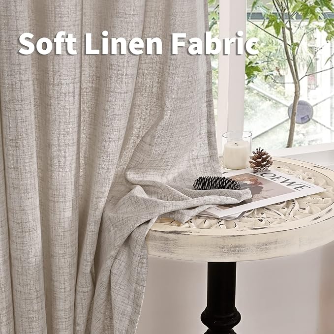 YoungsTex Natural Linen Curtains 60 Inch Wide Back Tab Textured Window Drapes - Image 7