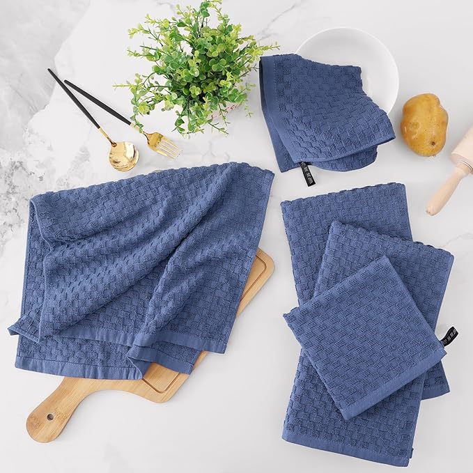 Fintale 100% Cotton Kitchen Towels and Dishcloths Set, 12 x 12 & 15 x 25 Inches - Image 5