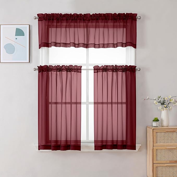 Chyhomenyc Sheer Valances for Windows 2 Pack, 42W x 14L inches Small Window - Image 2