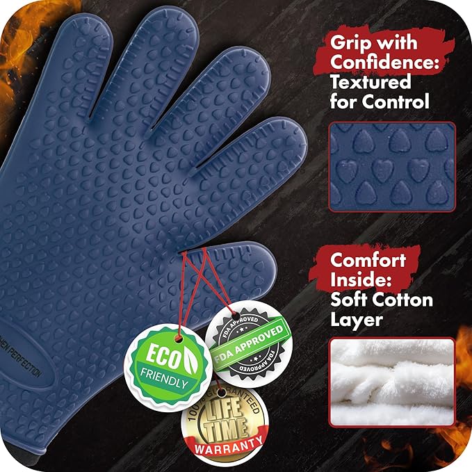 KITCHEN PERFECTION Silicone Smoker Oven Gloves -Extreme Heat Resistant BBQ - Image 2