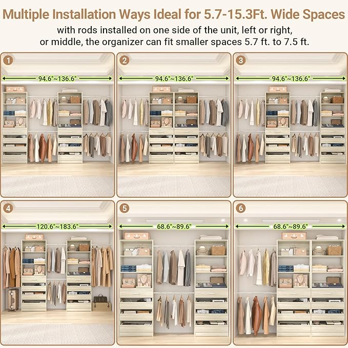 Aheaplus Closet System, 6-15Ft Closet Organizer - Image 4