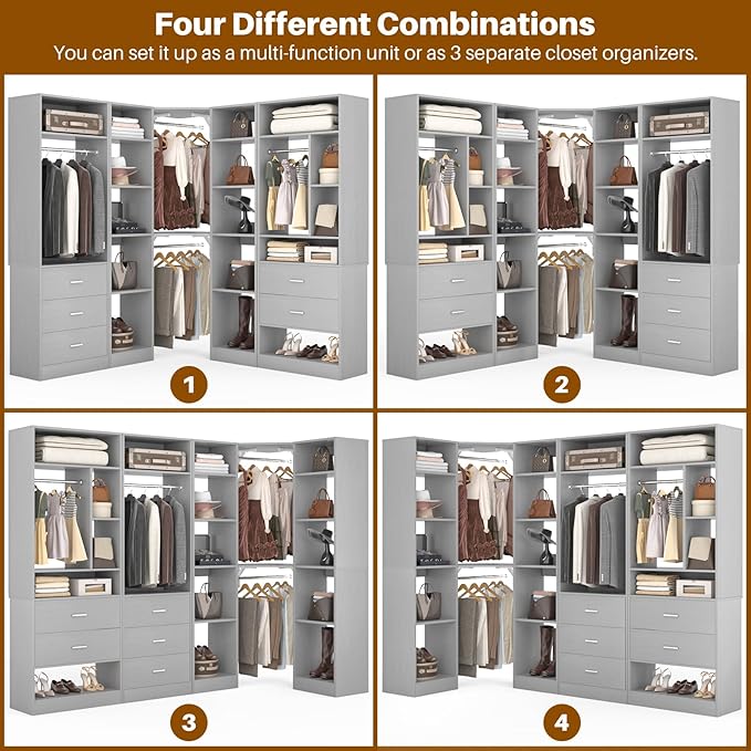 Corner Closet System with 5 Drawers, Closet Organizer System with 15+Shelvess & - Image 6
