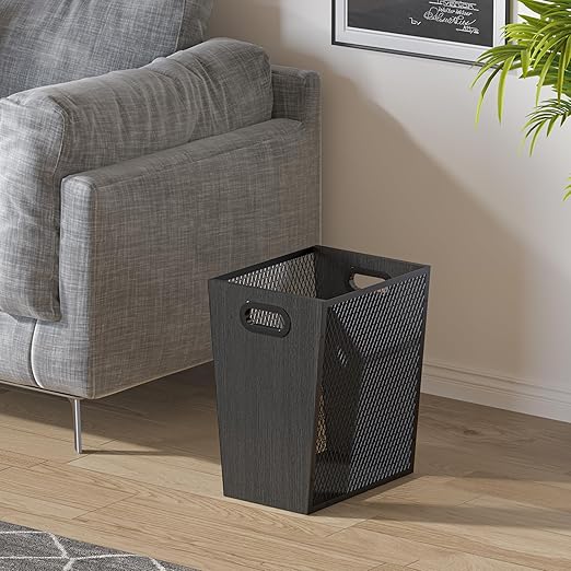 Piskyet Black Office Trash Can for Near Desk, 7 Gallon Unique Wood Bedroom - Image 7