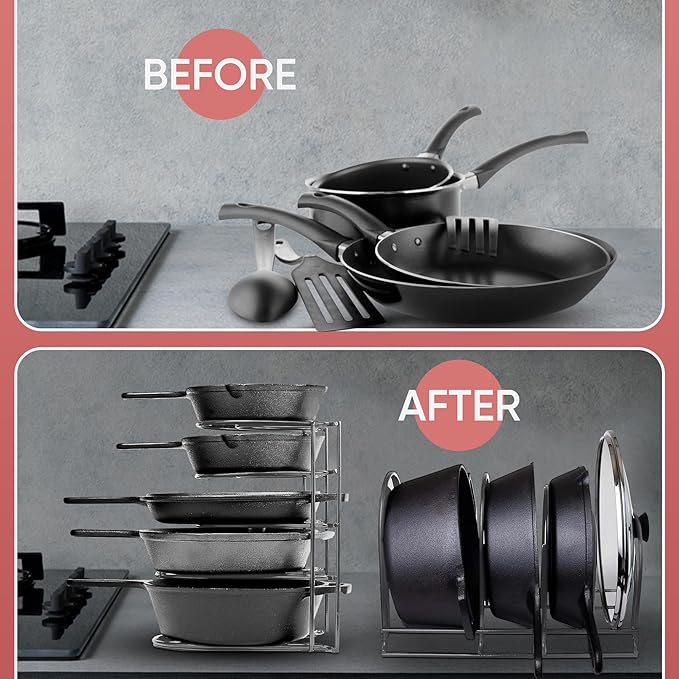 Heavy-Duty Pots and Pans Organizer | 5-Tier Cookware & Lid Storage Rack | - Image 6