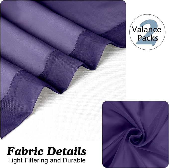 Chyhomenyc Sheer Valances for Windows 2 Packs, 42Wx14L Inches Small Window - Image 8
