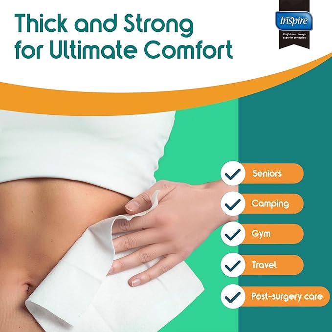 Inspire Ultra Thick Rinse Free Body Wipes, Bathing Wipes, Rinse Free Wet Wipes - Image 4