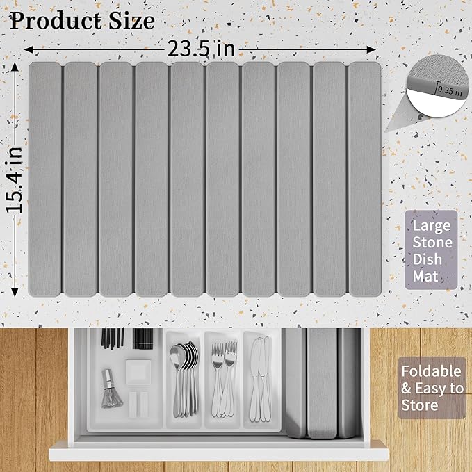 Large Stone Dish Drying Mats for Kitchen Counter – Foldable Quick Dry Stone Mat - Image 2