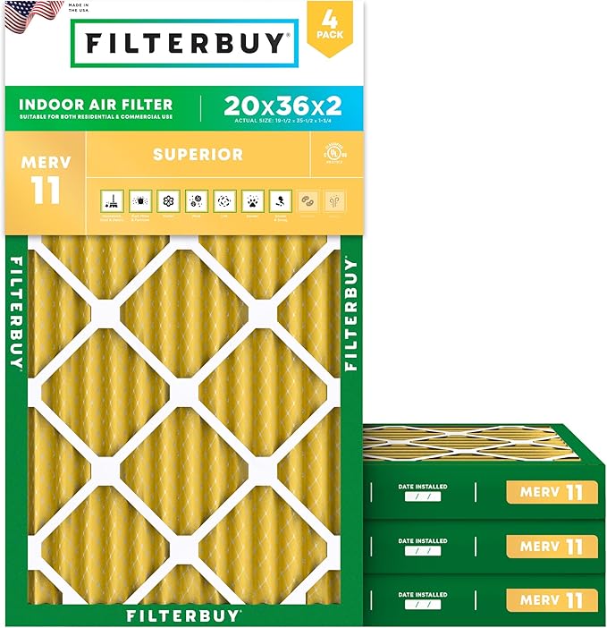 Filterbuy 20x36x2 Air Filter MERV 11 Allergen Defense Replacement, by Filterbuy