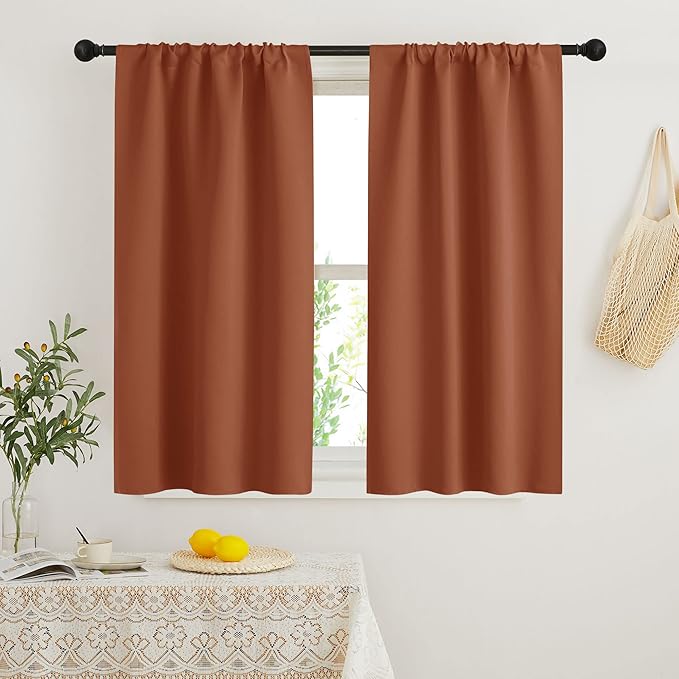 RYB HOME Orange Short Curtains Blackout, 45 inch Durable Cafe Curtains Room by RYBHOME
