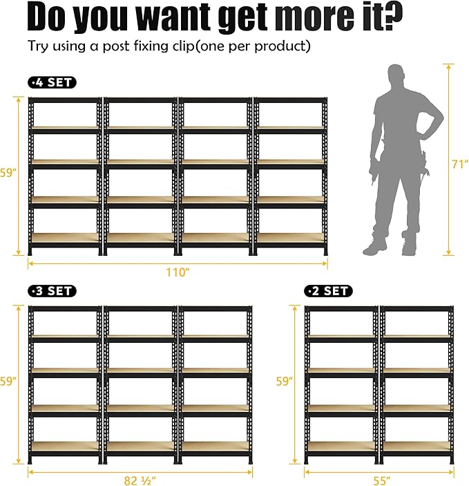 PrimeZone Storage Shelves 4 Pack 5 Tier Adjustable Garage Storage Shelving - Image 8