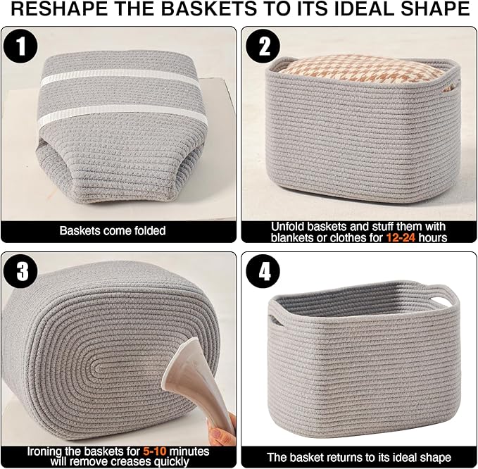 Storage Baskets for Organizing Shelves, Woven Cotton Rope Bins for Baby Nursery - Image 7
