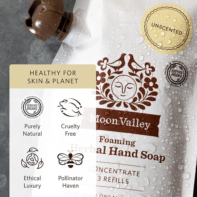 Moon Valley Foaming Hand Soap Refill Pouch, Two-Pack Unscented Soap, Vegan and - Image 5