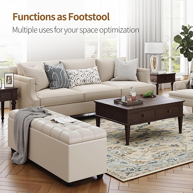 Small 38 Inches Long White Ottoman Bench - Image 5