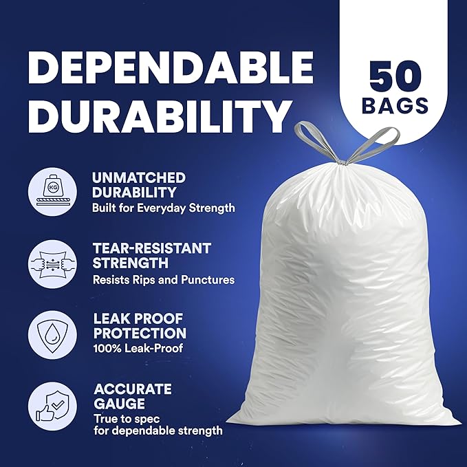 Plasticplace 13 Gallon Trash Bags │ 1.2 Mil │ White Extra-Large Drawstring - Image 4