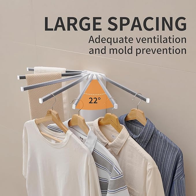 LEQ Wall Mounted Clothes Drying Rack, Garment Rack Foldable Space Saving - Image 2