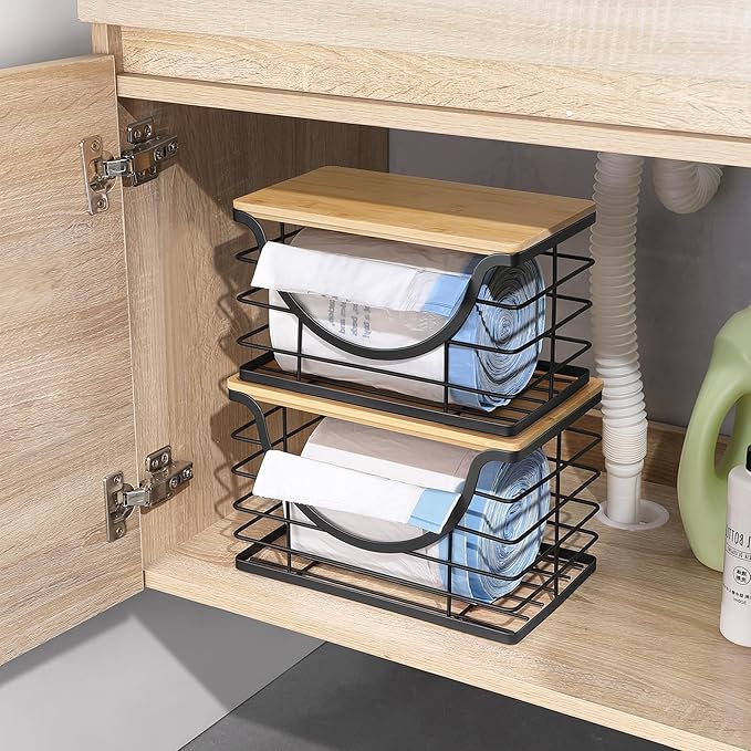 Extra Large Trash Bag Holder Under Sink 2 Pack Stackable Kitchen Storage - Image 7