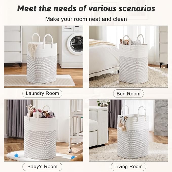 Laundry Basket, Woven Cotton Rope Laundry Hamper, Versatile Storage - Image 5