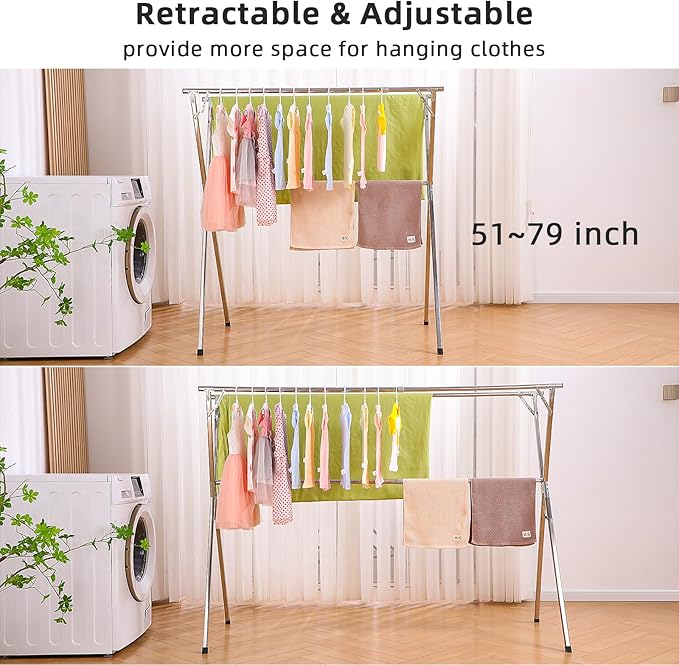 funest Drying Rack Clothing, 79 Inches Adjustble & Foldable Laundry Drying Rack - Image 2
