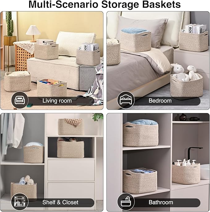 Small Storage Baskets for Shelves Organizing, Woven Cotton Rope Baskets for - Image 5