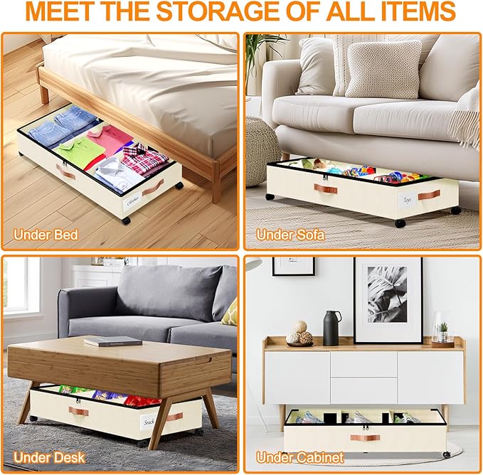 Under Bed Storage with Wheels, XXL 65L Under the bed storage Organizer Bins - Image 7