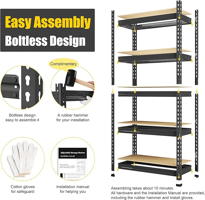 PrimeZone Storage Shelves 5 Tier Adjustable Garage Storage Shelving, Heavy Duty - Image 4