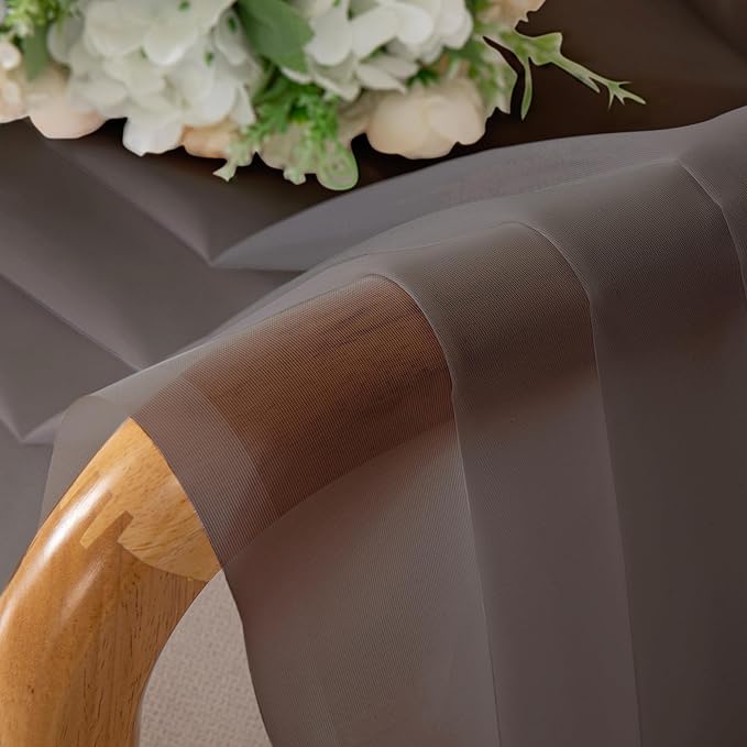 Chyhomenyc Chocolate Brown Sheer Curtains 30 inch Length 2 Panels, Light - Image 6