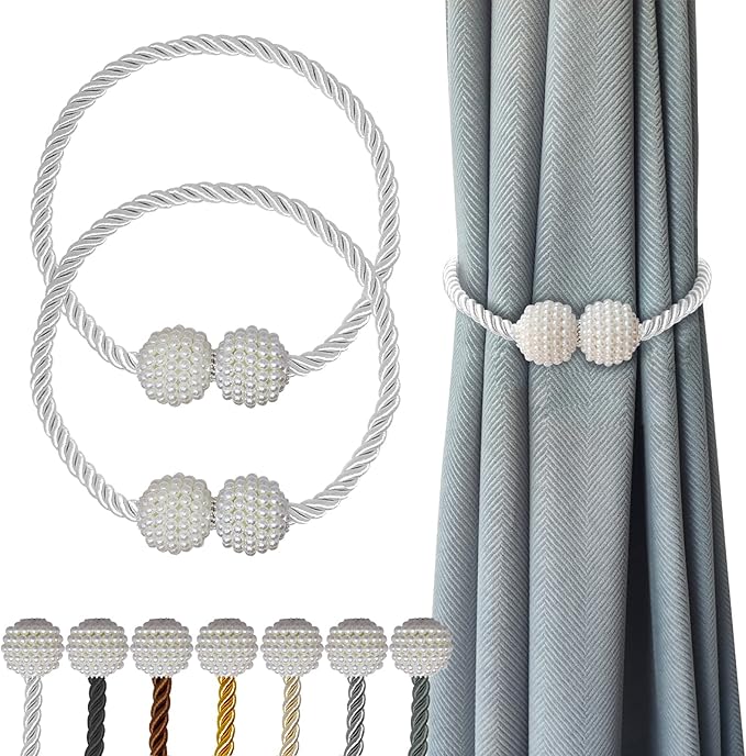 Hion Magnetic Curtain Tiebacks White 2pcs, Curtain Tiebacks Buckles Holdbacks by Hion