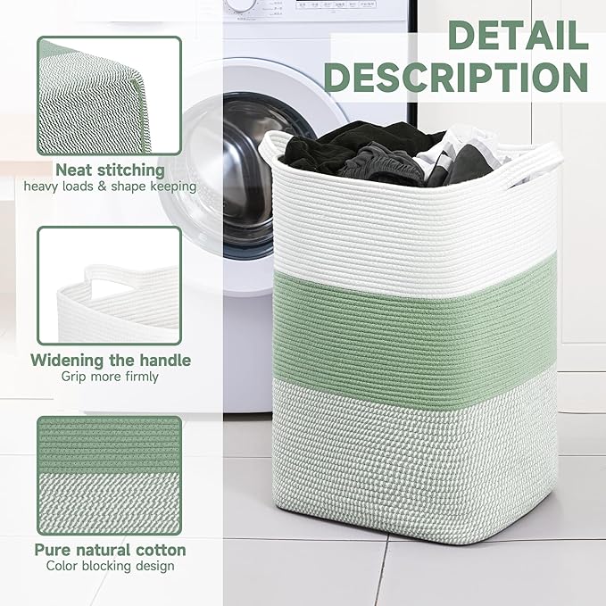 CLHMILY&Z 75L Laundry Basket Rectangular Green Rope - Image 6