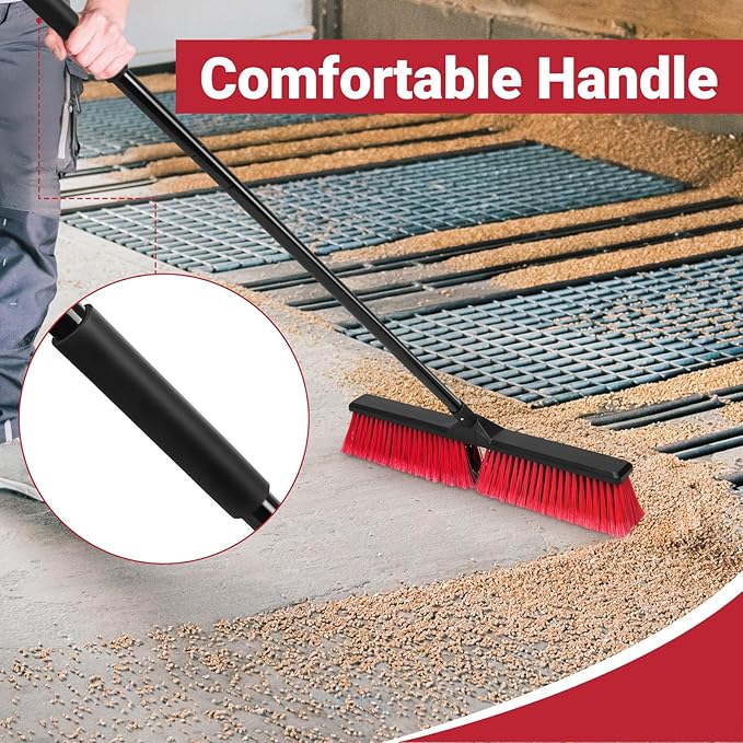 24" Push Broom Outdoor with 63" Long Handle and Stiff Bristles, Heavy Duty - Image 3