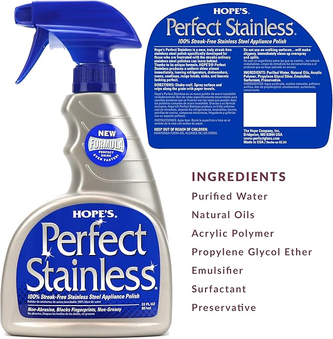 HOPE'S Perfect Stainless Steel Cleaner 22-Ounce, Streak-Free Self- Polishing - Image 2