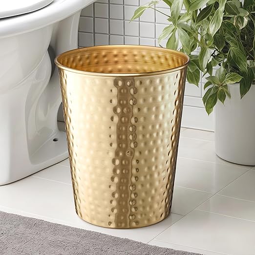 Monarch Abode Brushed Gold Hand Hammered Metal Wastebasket - Image 4