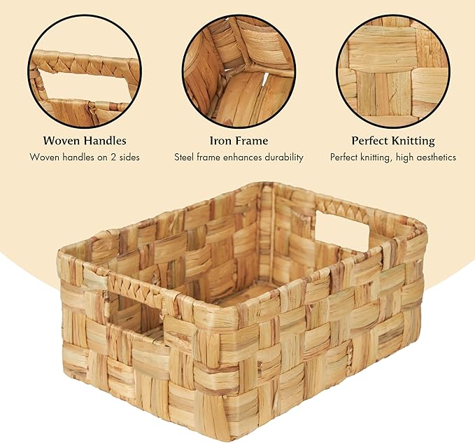 Vatima Jumbo Wicker Storage Basket, Large Hyacinth Organizer, 16.9x12.1x7.1H - Image 3