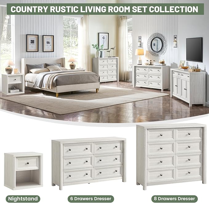 Farmhouse 6 Drawers Dresser for Bedroom, Metal Handle, Storage Closet Dressers - Image 4
