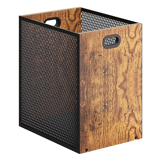 Retro Office Trash Can, Iron and Wood Combination Bedroom Garbage Can, - Image 9