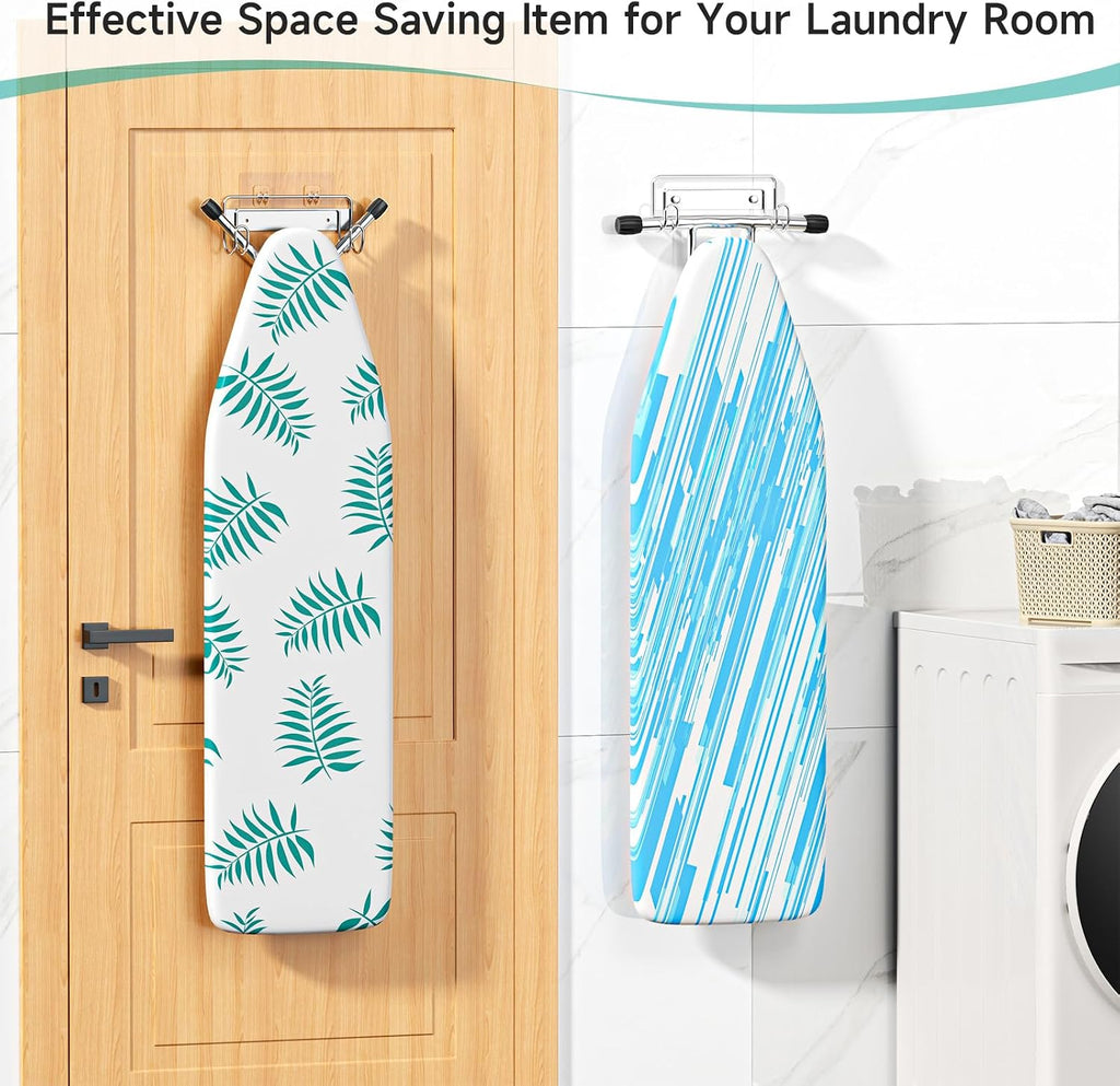 Ironing Board Hanger Wall Mount, Ironing Board Holder for T or Y Leg, Stainless Steel Iron Board Hanger, Laundry Room Wall Hook for Iron Board Holder (Silver)