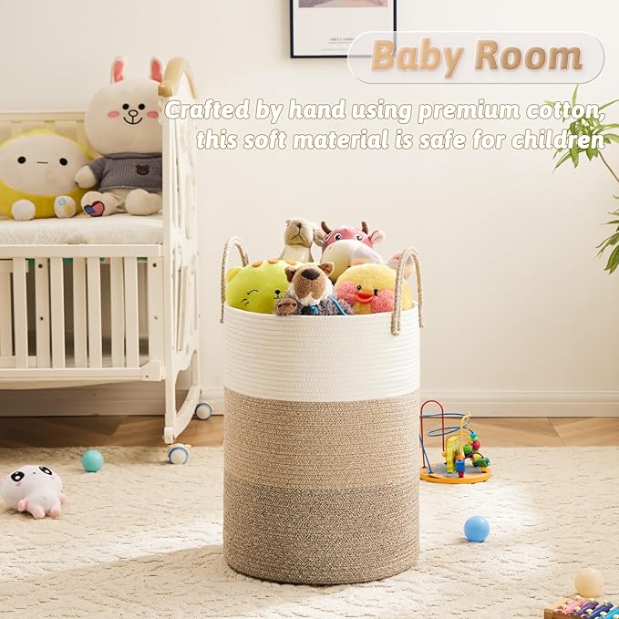 Laundry Basket, Woven Cotton Rope Laundry Hamper, 40L - Image 3