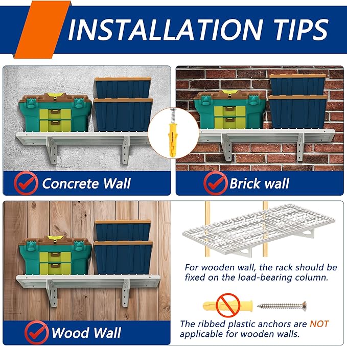 2-Pack 1.5x3FT Garage Shelving 17.7-inch-by-35.8-inch Wall Shelf Garage Storage - Image 8